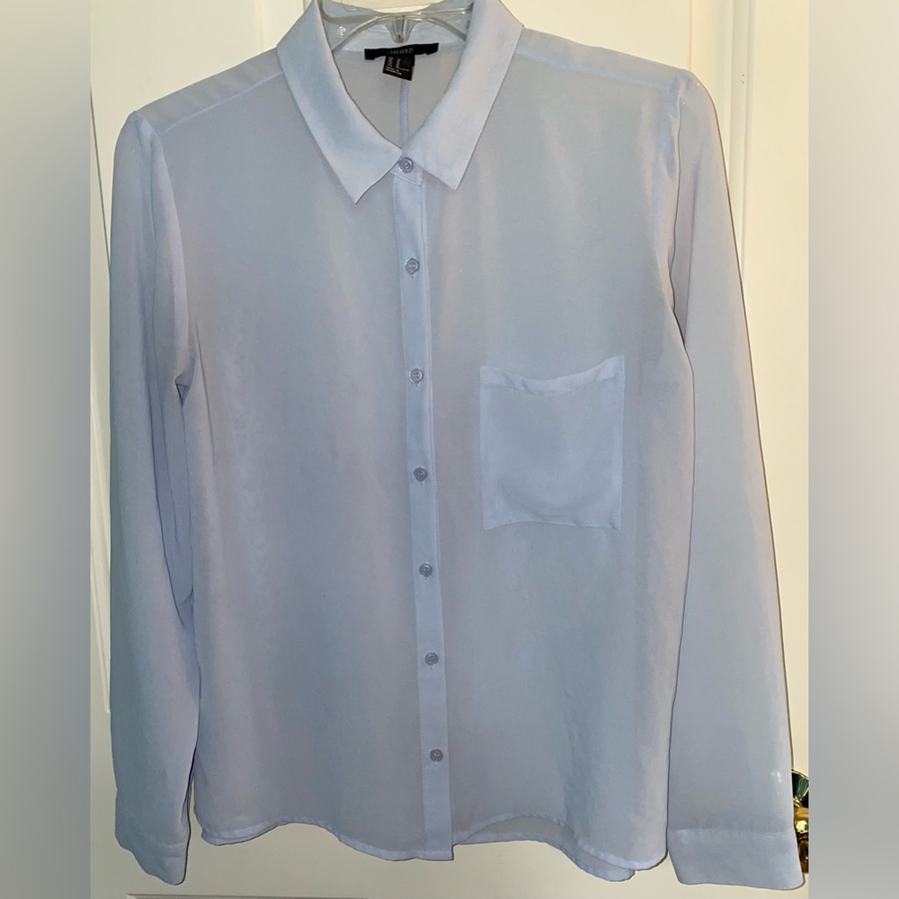 Forever 21 Sheer Powder Blue Button Down Blouse